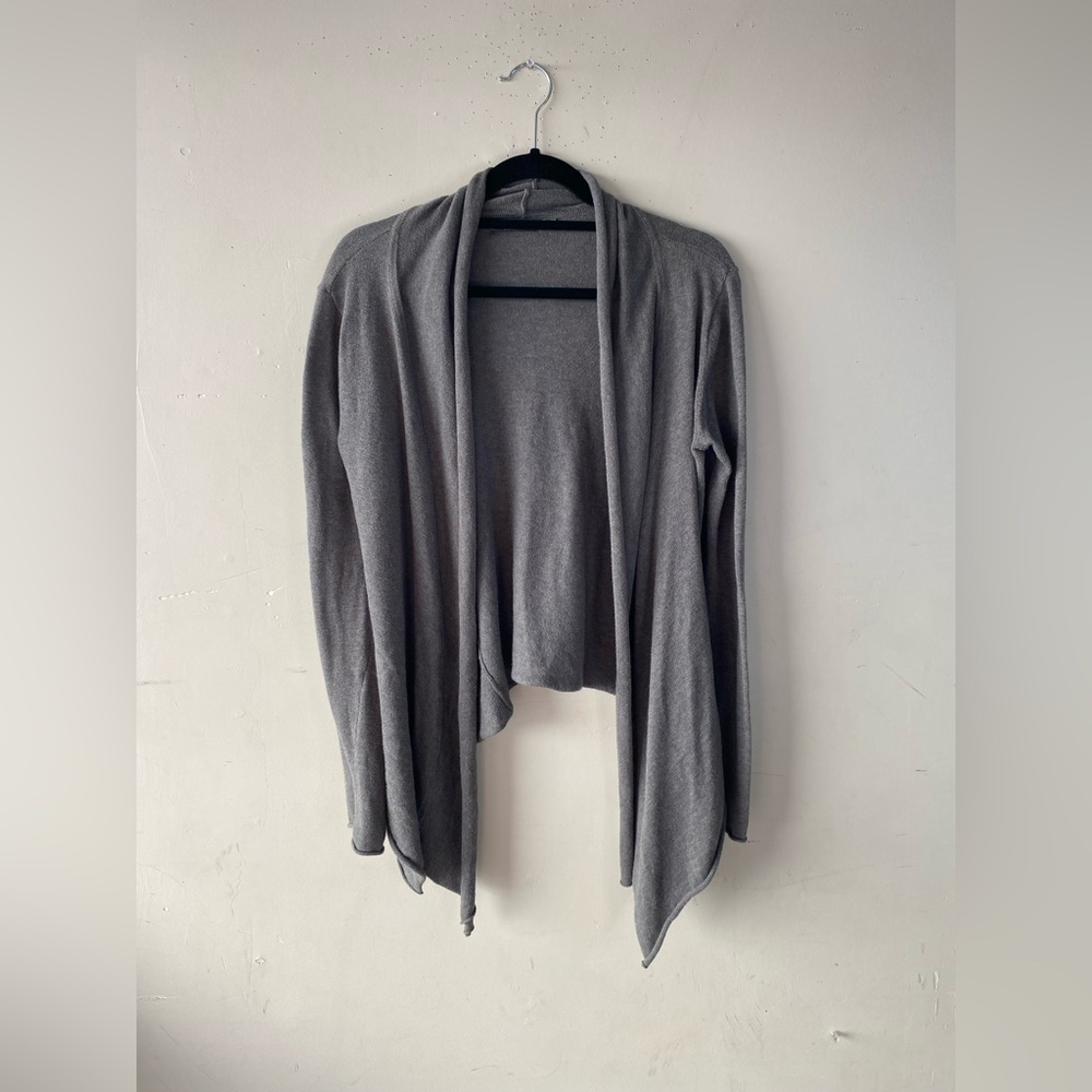 PrAna Georgia Wrap Cardigan Charcoal Grey Organic Cotton Open Front Sweater M - Picture 2 of 11